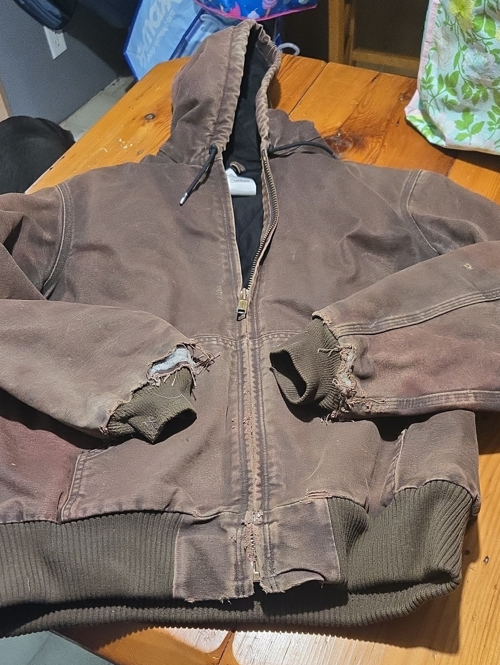 Carhartt Sz M Grunge Jacket in Brown Damaged Worn Discolored